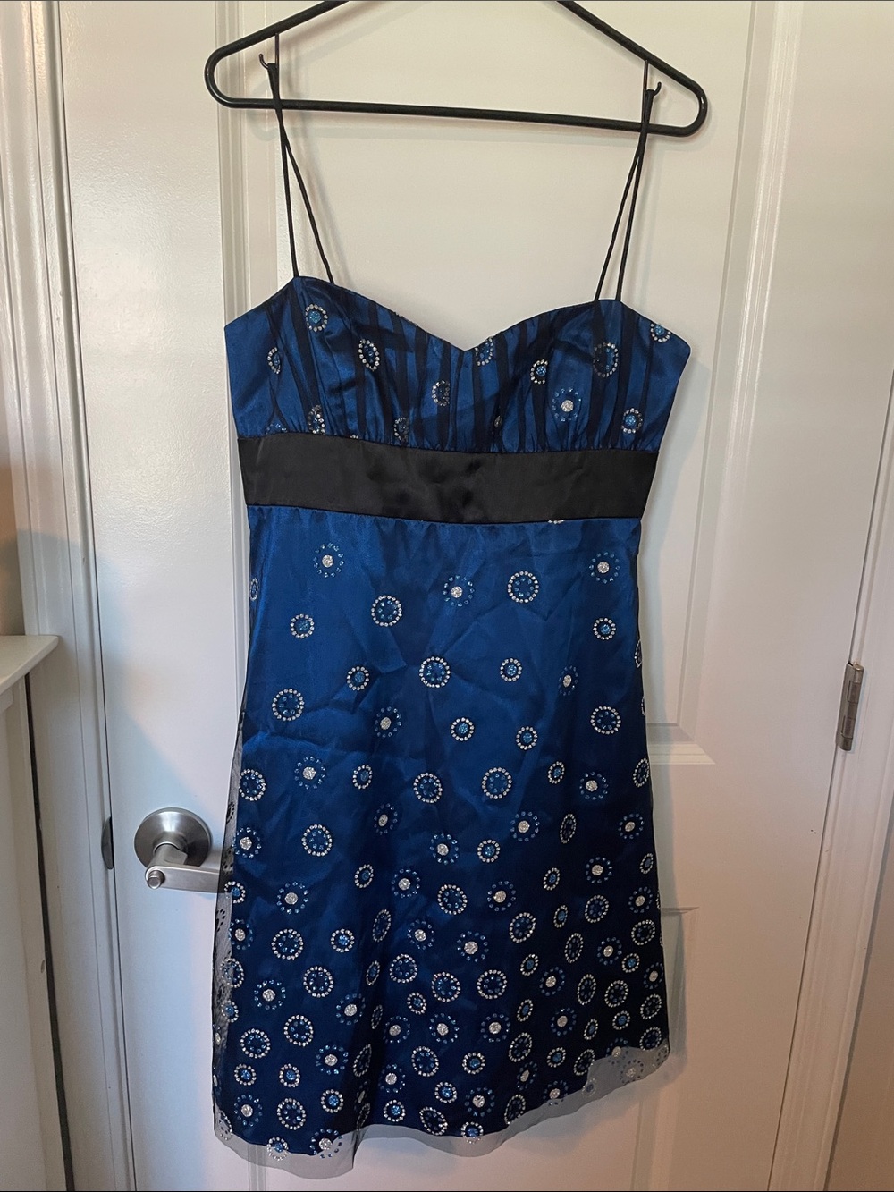 Onyx Royal Blue Strapless Party Dress with Black Waistband